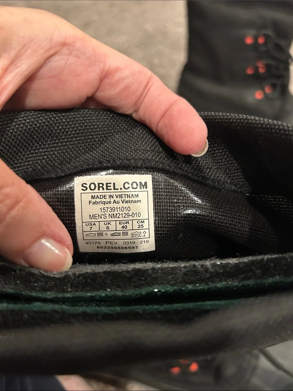 Sorel Mens Black Snow Boots with Orange Accents